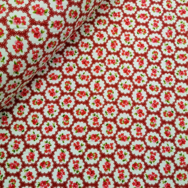 Floral Cotton Poplin - Roses on Red